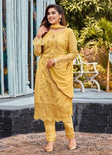 Yellow Colour Mrudangi Kashish New Exclusive Festive Wear Heavy Georgette Salwar Suit Collection 2015-A